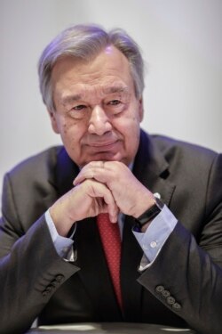 U.N. Secretary-General Antonio Guterres poses for a portrait during an interview with The Associated Press at the COP25 climate talks summit in Madrid, Dec. 2, 2019.