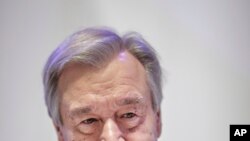 U.N. Secretary-General Antonio Guterres poses for a portrait during an interview with The Associated Press at the COP25 climate talks summit in Madrid, Dec. 2, 2019.