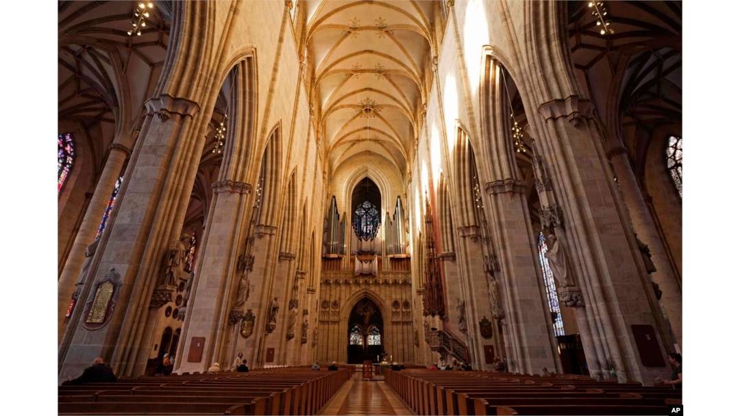 FILE - An interior view of Ulmer Münster, the world's tallest church, in Ulm, Germany, Sept. 18, 2024.