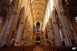 FILE - An interior view of Ulmer Münster, the world's tallest church, in Ulm, Germany, Sept. 18, 2024.