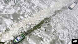 An icebreaker making its way to a trapped vessel (file photo)