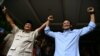 Prabowo Subianto (kiri) dan Sandiaga Uno setelah konferensi pers menanggapi hasil rekapitulasi pilpres 2019 di Jakarta, Selasa, 21 Mei 2019. (Foto: Antara via Reuters)