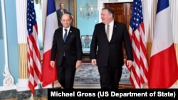 Mike Pompeo et Jean-Yves Le Drian au State Department à Washington le 6 février 2019.