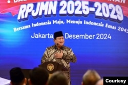 Presiden Prabowo Subianto dalam acara Musrembangnas di Jakarta, Senin (30/12) menginginkan adanya penambahan luasan kebun kepala sawit meskipun harus melakukan deforestasi. (Biro Setpres)