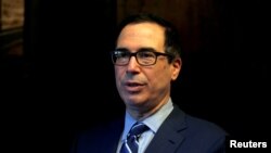 U.S. Treasury Secretary Steven Mnuchin speaks during his interview with Reuters in Jerusalem, Oct. 21, 2018. 