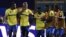 Les joueurs tanzaniens célèbrent leur but lors d'un match contre le Kenya, Egypte le 27 juin 2019.