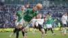 Plymouth Argyle's Nikola Katic, left, clears the ball next to Liverpool's Diogo Jota during the English FA Cup fourth round soccer match between Plymouth Argyle and Liverpool at Home Park stadium in Plymouth, England, Feb. 9, 2025.