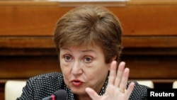 FILE PHOTO: IMF Managing Director Kristalina Georgieva speaks during a conference hosted by the Vatican on economic solidarity, at the Vatican, Feb. 5, 2020. 