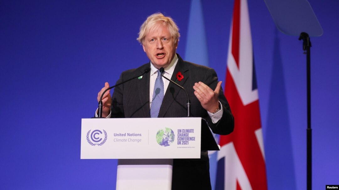 British Prime Minister Boris Johnson speaks during the opening ceremony of the UN Climate Change Conference (COP26) in Glasgow, Scotland, Nov. 1, 2021. 