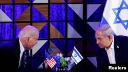 Presidente dos Estados Unidos, Joe Biden, e o primeiro-ministro de Israel, Bnjamin Netanyahu, em Telavive (Foto de Arquivo)