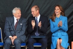 Britain's Prince William and Catherine, Duchess of Cambridge, and Sir David Attenborough during the naming ceremony for the new polar research ship RRS Sir David Attenborough at Cammell Laird shipyard in Birkenhead, Sept. 26, 2019.