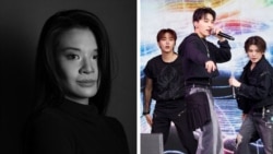 Komposer Indonesia di Amerika, Laurentia Editha (kiri), tiga anggota kelompok k-pop SEVENTEEN saat tampil di Festival Glastonbury (kanan) (dok: Lauren/AP)