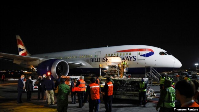 Arrival of the first batch of Russia's Sputnik V coronavirus disease (COVID-19) vaccine, in Mexico City