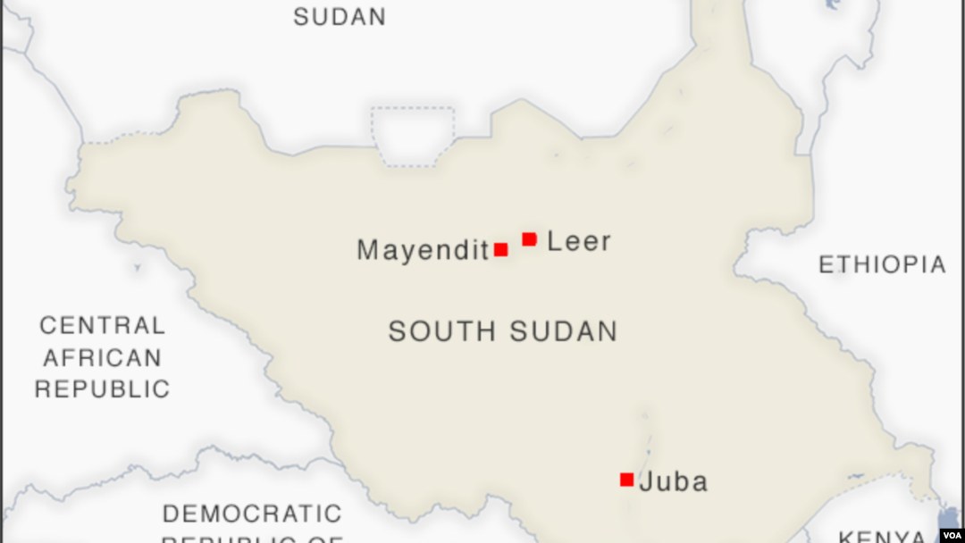 Map of Mayendit and Leer counties, South Sudan