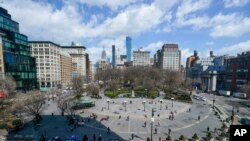 Vista de Union Square en Nueva York, desde la Calle 14, el 26 de marzo de 2021.