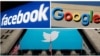 ILUSTRACIJA - Kombinacija fotografija zaštitnih znakova Fejsbuka, Gugla i Tvitera.