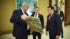 Ukrainian Foreign Affairs Minister Andrii Sybiha holds a religious icon as he speaks with U.S. Secretary of State Marco Rubio and U.S. National Security Advisor Mike Waltz in Jeddah, Saudi Arabia, on March 11, 2025. (Ukrainian Presidential Press Service via AFP)