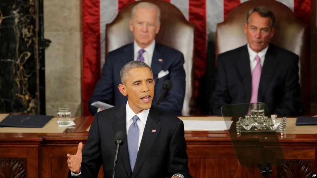 Tổng thống Hoa Kỳ Barack Obama đọc diễn văn về Tình trạng Liên bang tại Trụ sở Quốc hội ngày 20/1/2015.