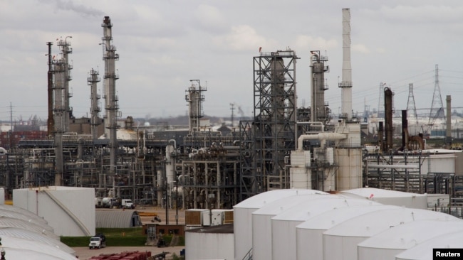 FILE - An oil refinery and storage facility is pictured south of downtown Houston, Jan. 30, 2012.