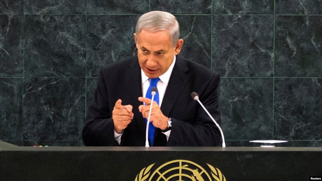PM Israel Benjamin Netanyahu menggunakan kesempatan di majelis umum PBB untuk mengecam program nuklir Iran, Selasa (1/10). 
