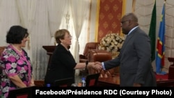 Michelle Bachelet, Haut commissaire ya ONU mpo na makoki ya bomoto na bokutani na président Félix Tshiskedi na Citéya Union africaine, Kinshasa, 27 janvier 2020. (Facebook/Présidence RDC)