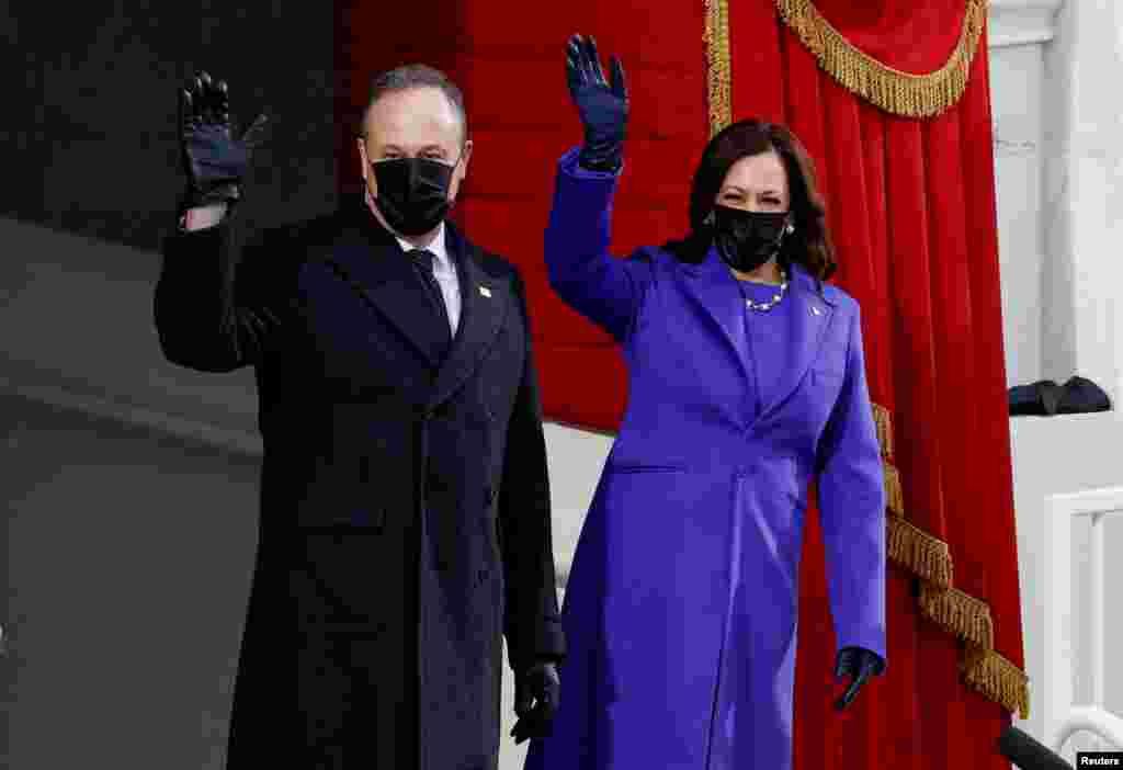 Vice President-elect Kamala Harris and her husband Doug Emhoff arrive before the inauguration of Joe Biden as the 46th President of the United States on the West Front of the U.S. Capitol.