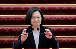 Taiwan President Tsai Ing-wen speaks during a press conference at the presidential office in Taipei in Jan. 22, 2020.