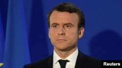 Le président français Emmannuel Macron donne son discours de victoire à Paris, France, le 7 mai 2017.