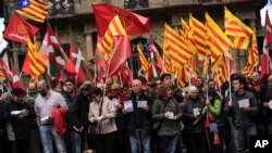 Pro-independence demonstrators of Catalonia and Basque 