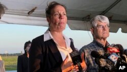 Lisa Noland, who survived an attack at the hands of serial killer Bobby Joe Long, speaks to reporters after his execution May 23, 2019, in Starke, Florida.