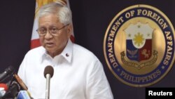 Philippine Foreign Affairs Secretary Albert Del Rosario has asked an international tribunal to intervene in its long-standing South China Sea territorial dispute with China, January 22, 2013.