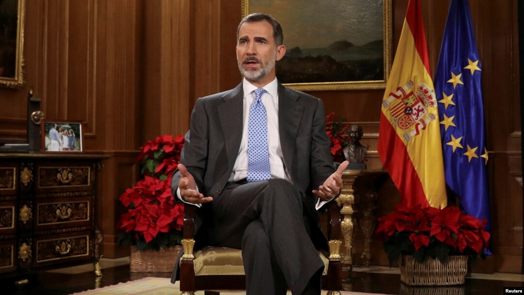 Raja Felipe VI memberikan pidato malam natal di Istana Zarzuela, Madrid, Spanyol. 