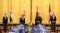 左起：印度外长苏杰生，日本外相茂木敏充，澳大利亚外长佩恩和美国国务卿蓬佩奥在东京举行四方会谈。（2020年10月6日）