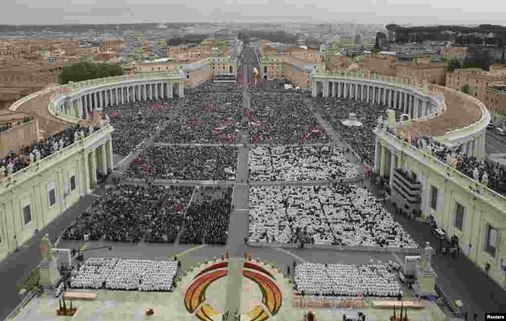 St. Peter&#39;s Square is seen during the canonization ceremony of Popes John XXIII and John Paul II.