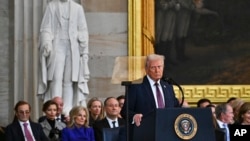 President Donald Trump speaks during the 60th Presidential Inauguration in the Rotunda of the U.S. Capitol in Washington, Jan. 20, 2025. 