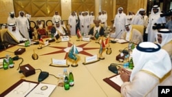 Foreign Ministers of the Arabian Gulf states participate in a Gulf Cooperation Council (GCC) meeting in Doha, April 17, 2012