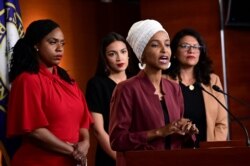 U.S. Reps Ayanna Pressley (D-MA), Ilhan Omar (D-MN), Alexandria Ocasio-Cortez (D-NY) and Rashida Tlaib (D-MI).