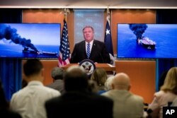 U.S. Secretary of State Mike Pompeo speaks at the State Department, June 13, 2019, in Washington.