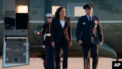Vice President Kamala Harris walks toward Air Force 2 at Joint Base Andrews in Maryland, June 25, 2021.