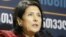 Salome Zurabishvili, former Georgian foreign minister, speaks during a news briefing at her campaign headquarters in Tbilisi, Georgia, Nov. 28, 2018.
