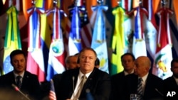 U.S. Secretary of State Mike Pompeo attends a counterterrorism conference at the Palacio San Martin in Buenos Aires, Argentina, July 19, 2019. 