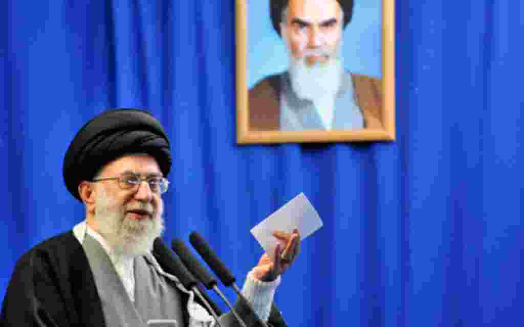 Iran's supreme leader Ayatollah Ali Khamenei speaks during Friday prayers in Tehran. Khamenei saluted on Friday what he termed an "Islamic liberation movement" in the Arab world, and advised the people of Egypt and Tunisia to unite around their religion a