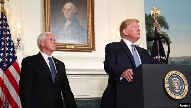 美國總統特朗普和副總統彭斯在白宮。（2019年8月5日）