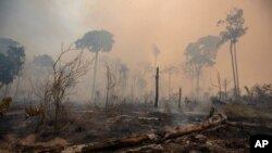 El fuego consume un área deforestada por ganaderos cerca de Novo Progresso, estado de Pará, en Brasil, el domingo 23 de agosto de 2020.