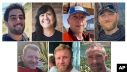 FILE—This combination of photos provided by World Central Kitchen/WCK.org, shows seven aid workers who were killed in Gaza April 1, 2024.