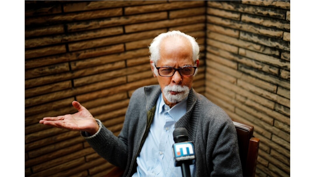 Gopalan Balachandran, maternal uncle of Democratic 2020 U.S. vice presidential nominee Kamala Harris, addresses the media at his residence in New Delhi, India, Nov. 8, 2020.