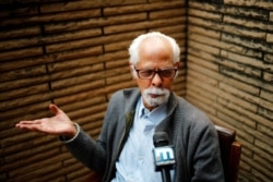 Gopalan Balachandran, maternal uncle of Democratic 2020 U.S. vice presidential nominee Kamala Harris, addresses the media at his residence in New Delhi, India, Nov. 8, 2020.