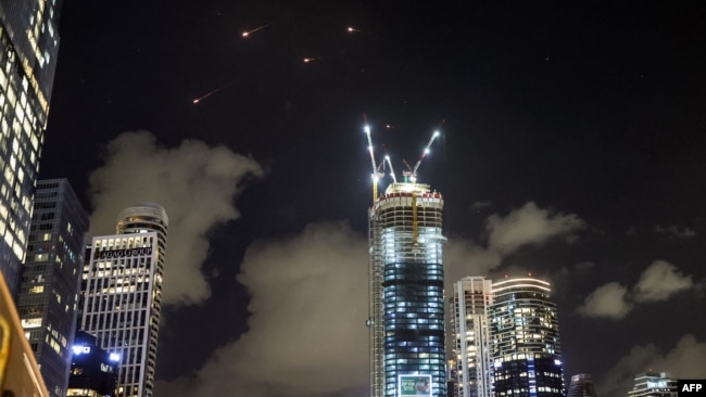 This picture shows projectiles being intercepted by Israel above Tel Aviv on Oct. 1, 2024.