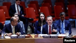 资料照片：美国常驻联合国代表华尔兹大使在安理会有关中东局势的会议上发言。(2026年6月29日)