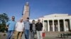 The Waldos, from left, Mark Gravitch, Larry Schwartz, Dave Reddix, Steve Capper and Jeffrey Noel pose below a statue of Louis Pasteur at San Rafael High School in San Rafael, California, April 13, 2018. Friday is April 20, or 4/20. That’s the numerical code for marijuana’s high holiday, a celebration and homage to pot’s enduring and universal slang for smoking. And the five Northern California high school stoner buddies widely credited with creating the shorthand slang for getting high nearly 50 years ago now serve as the day's unofficial grand masters.